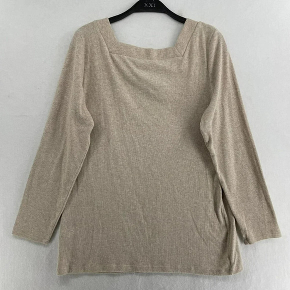 Old Navy Sweater Women's Sz L Beige Slim Fit Square Neck Ribbed Pullover - Picture 2 of 11